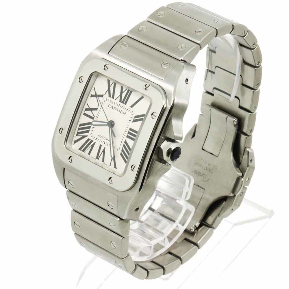 Cartier Santos 100 LM W200737G Men's Watch, Silver, Automatic Movement